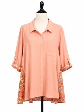 Caffé Marrakesh Womens 3X Peach Rayon Tunic Blouse Boho Paisley High Low Plus